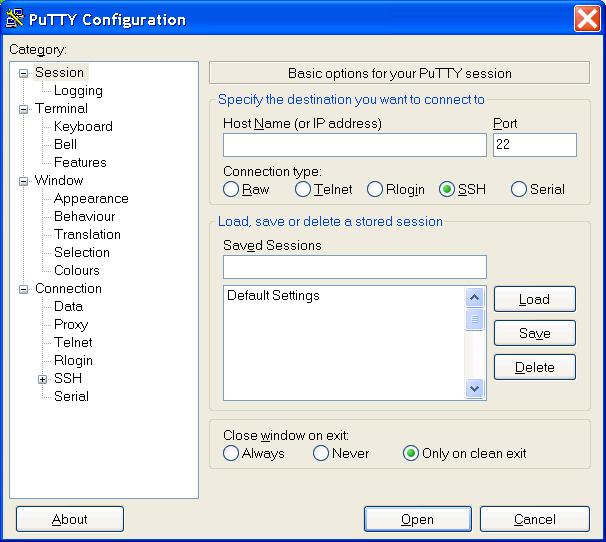 PuTTY SSH Tunneling Screenshot
